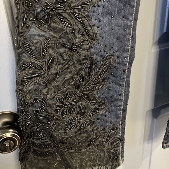 Style New York Womens 10 Black Lace Beaded Hem Dark Wash Blue Denim Jeans - Picture 2 of 9